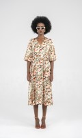 SIXDO Multicolor Floral Silk Midi Dress